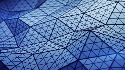 Distorted blue low poly shape 3D render illustration