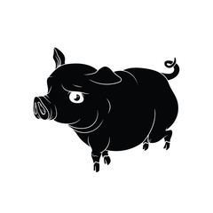 Big pig with the curly tail, black with white outline