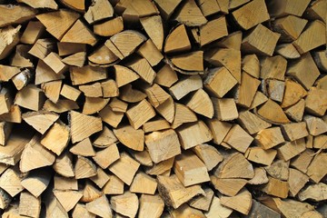 Many fire woods trunk setting on the ground. Prepare for the winter.