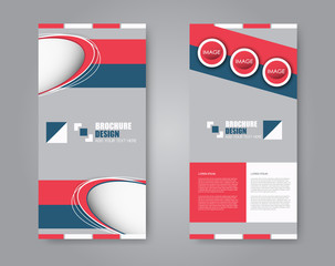 Vector flyer and leaflet design. Set of two side brochure templates. Vertical banners. Blue and red color.