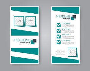 Vector flyer and leaflet design. Set of two side brochure templates. Vertical banners. Green color.