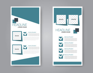 Vector flyer and leaflet design. Set of two side brochure templates. Vertical banners. Blue color.
