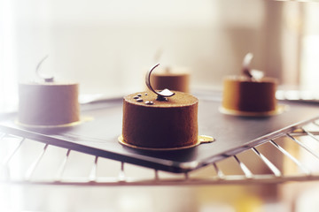 Gourmet chocolate dessert in a restaurant, cafe.Cookery, a book of desserts, sweets.