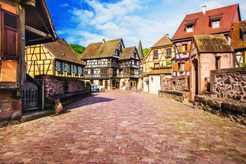 Fototapeta na wymiar Picturesque street in Kaysersberg, Alsace, France