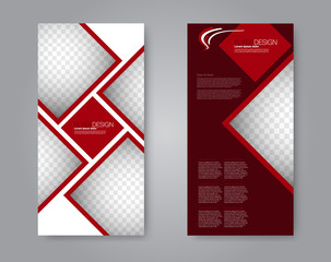 Narrow flyer and leaflet design. Set of two side brochure templates. Vertical banners. Red color. Vector illustration mockup.