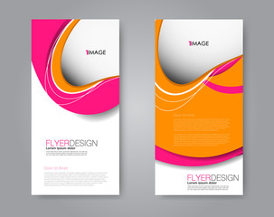 Narrow flyer and leaflet design. Set of two side brochure templates. Vertical banners. Pink and orange color. Vector illustration mockup.