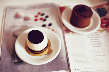 Gourmet chocolate dessert in a restaurant, cafe.Cookery, a book of desserts, sweets.