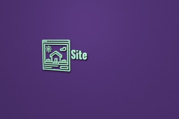 Text Site with green 3D illustration and violet background