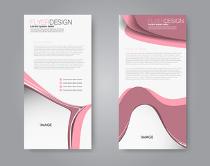 Narrow flyer and leaflet design. Set of two side brochure templates. Vertical banners. Pink color. Vector illustration mockup.
