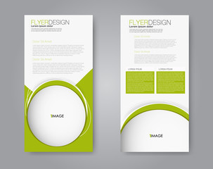 Narrow flyer and leaflet design. Set of two side brochure templates. Vertical banners. Green color. Vector illustration mockup.