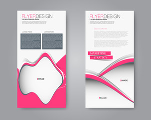 Narrow flyer and leaflet design. Set of two side brochure templates. Vertical banners. Pink color. Vector illustration mockup.