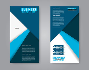 Narrow flyer and leaflet design. Set of two side brochure templates. Vertical banners. Blue color. Vector illustration mockup.