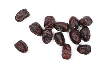 Fresh dates isolated on white background, sweet fruit, top view