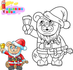 cute cartoon teddy bear santa claus. coloring book, funny illustration