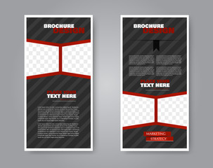 Narrow flyer and leaflet design. Set of two side brochure templates. Vertical banners. Red and black color. Vector illustration mockup.