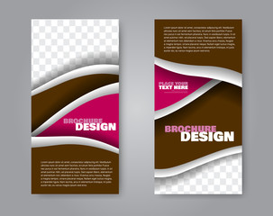 Fototapeta premium Narrow flyer and leaflet design. Set of two side brochure templates. Vertical banners. Pink and brown colors. Vector illustration mockup.