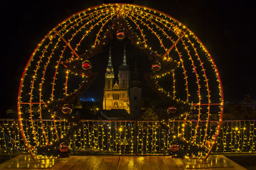 Advent in Zagreb - Night panorama of Zagreb cathedral at the time of Advent