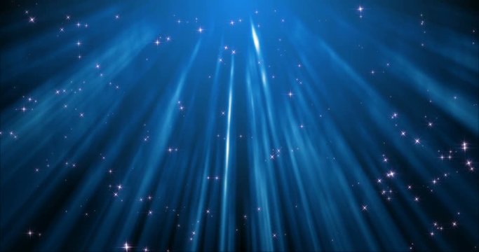 Abstract blue sparkling stars particles 3D animation in the rays of light (loop)