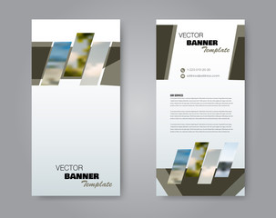 Narrow flyer and leaflet design. Set of two side brochure templates. Vertical banners. Green colors. Vector illustration mockup.