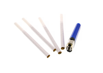  cigarette and lighter on white background