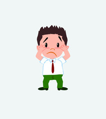 Businessman in casual style shrugged in fear.