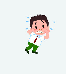 Businessman in casual style very alarmed takes the hands to the head.