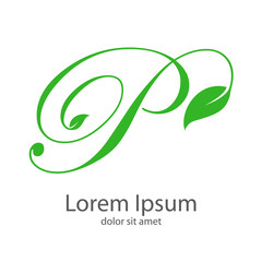 Fototapeta premium Logotipo letra P mayúscula con hojas en color verde
