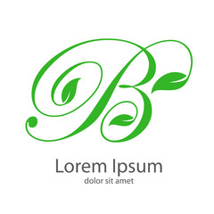 Logotipo letra B mayúscula con hojas en color verde