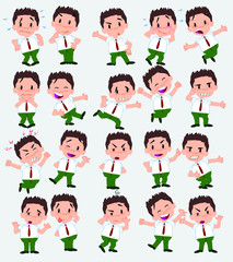 Cartoon character businessman in casual style. Set with different postures, attitudes and poses, doing different activities in isolated vector illustrations.