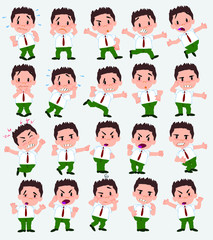 Cartoon character businessman in smart casual style. Set with different postures, attitudes and poses, always in negative attitude, doing different activities in vector vector illustrations.