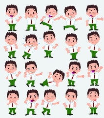 Cartoon character businessman in casual style. Set with different postures, attitudes and poses, doing different activities in isolated vector illustrations.