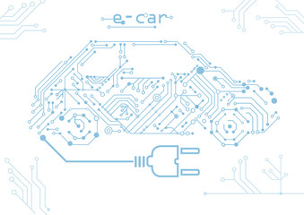 electric car - e-car on a board - obrazy, fototapety, plakaty