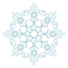 Beautiful blue snowflake isolated on white background.