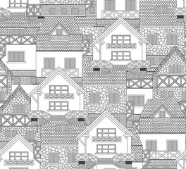 Architectural vector seamless background with handwritten houses 