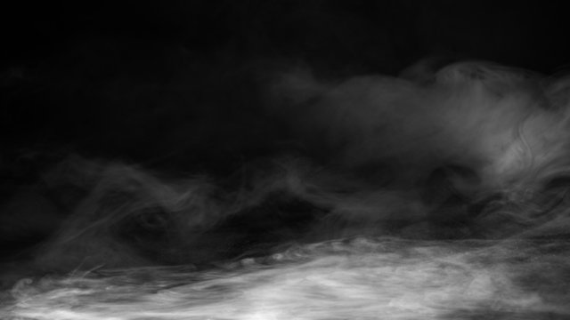 Realistic dry ice smoke  floor. Clouds fog overlays perfect texture. Isolated misty on black background .