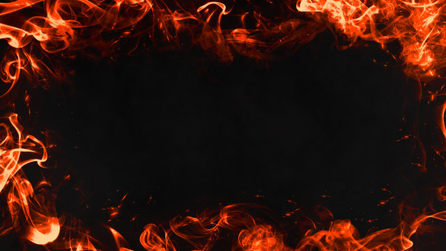 Abstract flames frame on isolated a black background
