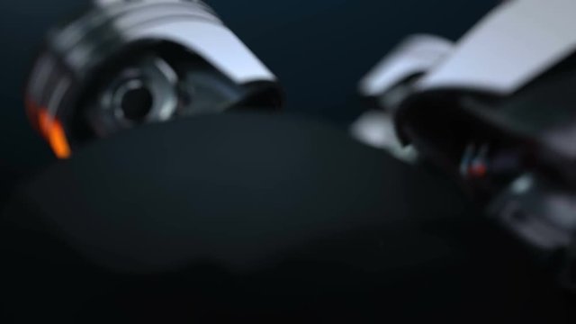 V8 motor with working pistons and crankshafts inside camera fly through. Concept of automobile engine