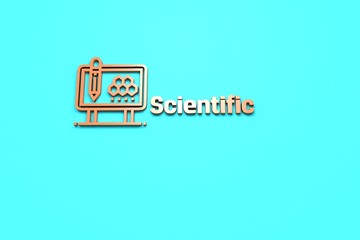 Illustration of Scientific with orange text on blue background