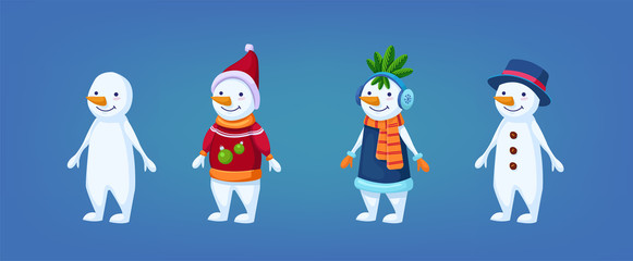 Cute vector snowmen collection for Christmas and New Year