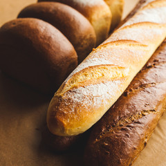 Different fresh bread in the bakery