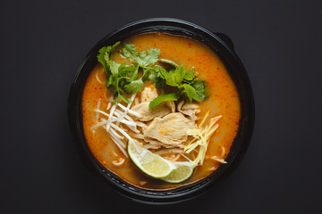 Vietnamese Fo-Bo soup with rice noodles and chicken