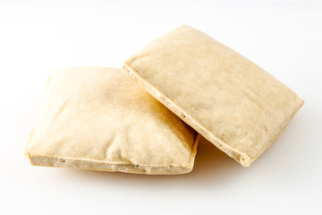 Fresh tofu on white background close up