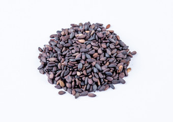 Black sesame seeds isolated on white background