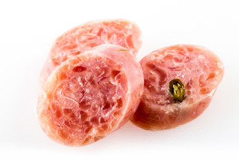 sour pork sausage and sliced on white background, Thai Cuisine Traditional