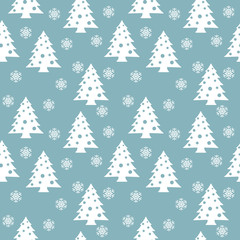 Christmas Seamless Pattern. White Trees On Blue Background. Vector Illustration.