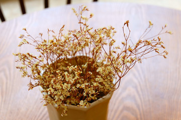 Yellow dried flowers  decorate in coffee shop.