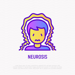 Neurosis thin line icon: man with anxiety. Modern vector illustration of mental illness.
