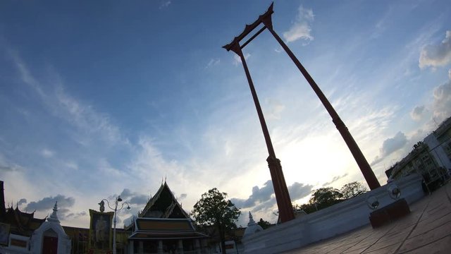 4K Time lapse of big giant swing in front of temple in Bangkok