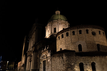 Image of the beautiful cathedral of Brescia at night, Italy