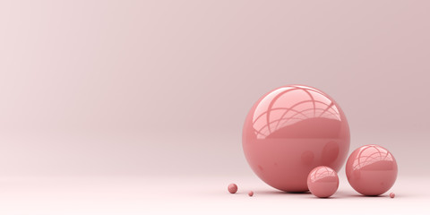 Abstraction for advertising. Pink balls on a pink background. 3d rendering illustration.